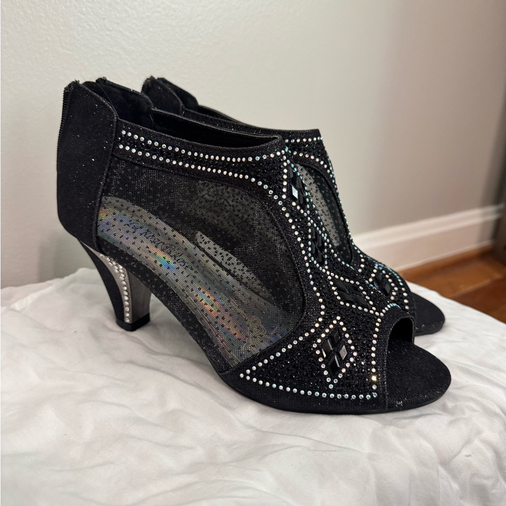 Chic Black Rhinestone Peep-Toe Heels